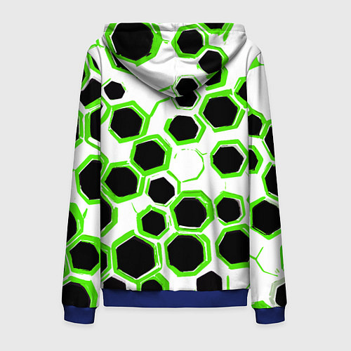 Мужская толстовка на молнии Чёрно-зелёные шестиугольники на белом фоне / 3D-Синий – фото 2