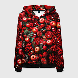 Толстовка 3D на молнии мужская Рождественские ягоды и фрукты, цвет: 3D-черный