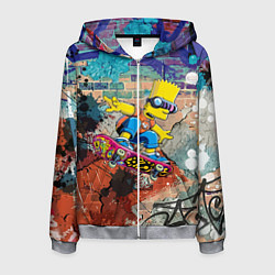 Толстовка 3D на молнии мужская Bart Simpson on a skateboard - graffiti, цвет: 3D-меланж