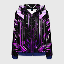Толстовка 3D на молнии мужская Purple lines on a black background, цвет: 3D-синий