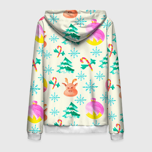Мужская толстовка на молнии Зимний новогодний узор / 3D-Белый – фото 2