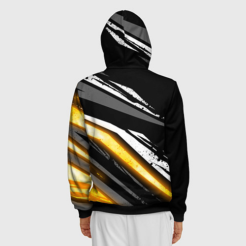 Мужская толстовка на молнии Герб России - Жёлтое свечение / 3D-Черный – фото 4