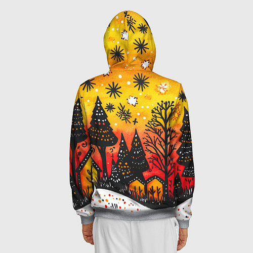 Мужская толстовка на молнии Елочки на фоне оранжевого неба / 3D-Меланж – фото 4