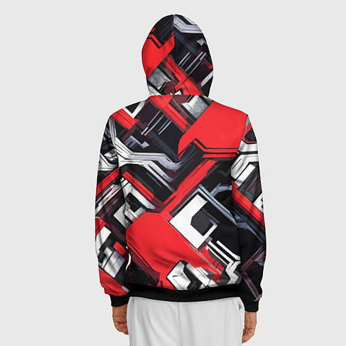 Мужская толстовка на молнии Красно-белый техно паттерн / 3D-Черный – фото 4