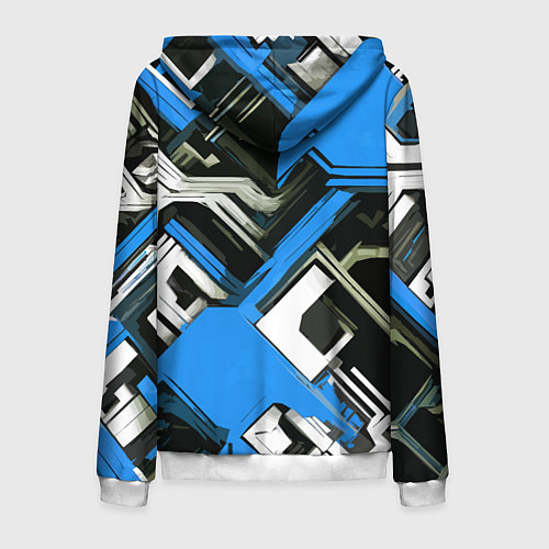 Мужская толстовка на молнии Сине-белый техно паттерн на чёрном фоне / 3D-Белый – фото 2