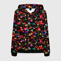 Толстовка 3D на молнии мужская Новогодние гирлянды, цвет: 3D-черный