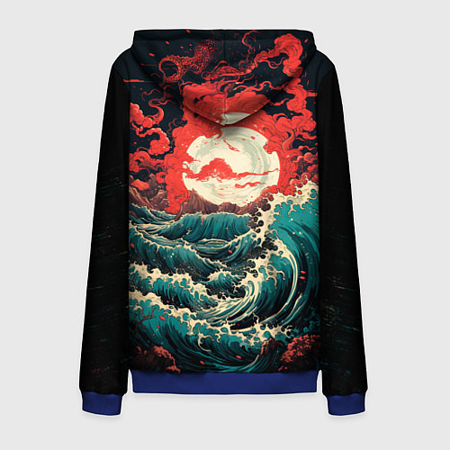 Мужская толстовка на молнии Маяк и волны в японском стиле / 3D-Синий – фото 2