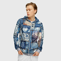 Толстовка 3D на молнии мужская Пэчворк с мотивами аниме, цвет: 3D-меланж — фото 2