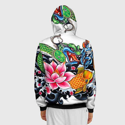 Мужская толстовка на молнии Иредзуми на белом фоне / 3D-Черный – фото 4