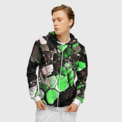 Толстовка 3D на молнии мужская Чёрно-зелёный камень, цвет: 3D-белый — фото 2
