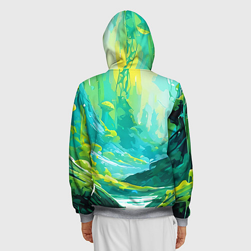 Мужская толстовка на молнии Зелёная кислотная абстракция / 3D-Меланж – фото 4