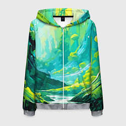Толстовка 3D на молнии мужская Зелёная кислотная абстракция, цвет: 3D-меланж