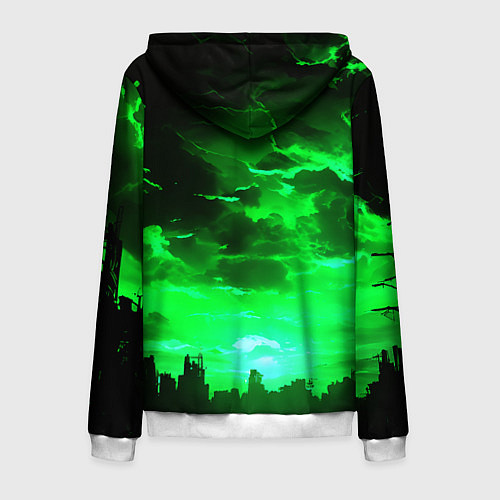 Мужская толстовка на молнии Кислотный зелёный закат / 3D-Белый – фото 2