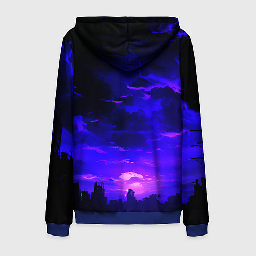 Мужская толстовка на молнии Фиолетовый апокалиптический закат / 3D-Синий – фото 2