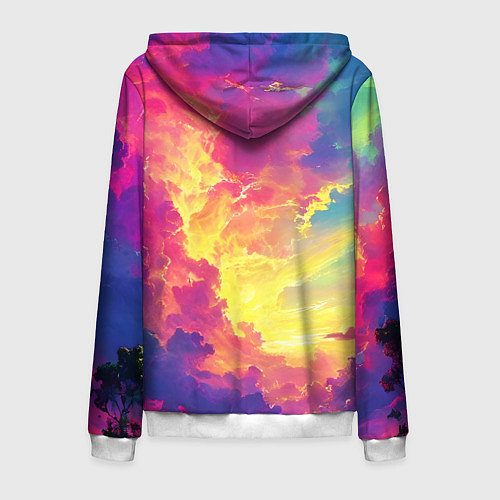 Мужская толстовка на молнии Розовые облака на синем небе / 3D-Белый – фото 2