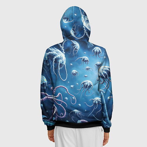 Мужская толстовка на молнии Мир фантастических осьминогов / 3D-Черный – фото 4
