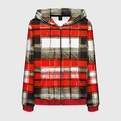 Толстовка 3D на молнии мужская Чёрные полосы на красно-белом фоне, цвет: 3D-красный