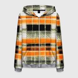 Толстовка 3D на молнии мужская Белые полосы на чёрно-жёлтом фоне, цвет: 3D-меланж