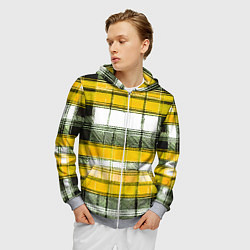 Толстовка 3D на молнии мужская Чёрные полосы на жёлто-белом фоне, цвет: 3D-меланж — фото 2