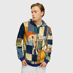 Толстовка 3D на молнии мужская Пэчворк с собакой, цвет: 3D-синий — фото 2