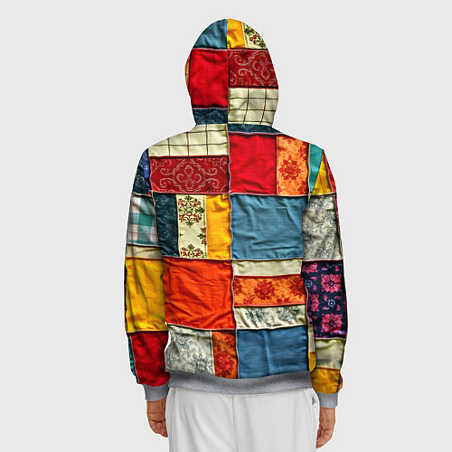Мужская толстовка на молнии Пэчворк из ярких тканей / 3D-Меланж – фото 4