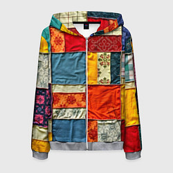 Толстовка 3D на молнии мужская Пэчворк из ярких тканей, цвет: 3D-меланж