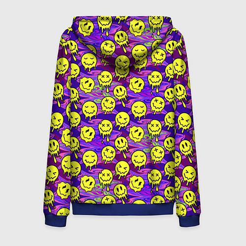 Мужская толстовка на молнии Психоделические желтые смайлы / 3D-Синий – фото 2