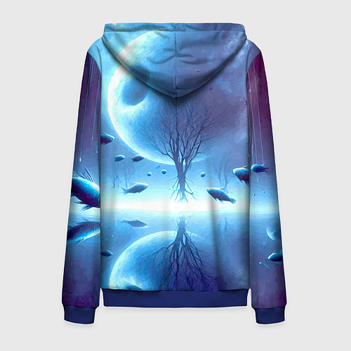 Мужская толстовка на молнии Луна и рыбы - нейроарт фантазия / 3D-Синий – фото 2