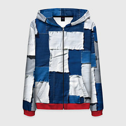 Толстовка 3D на молнии мужская Джинсовый пэчворк, цвет: 3D-красный