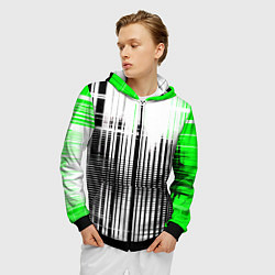 Толстовка 3D на молнии мужская Зелёно-чёрный гранж на белом фоне, цвет: 3D-черный — фото 2