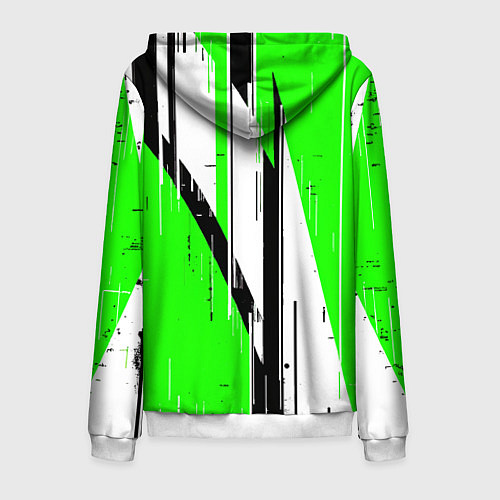 Мужская толстовка на молнии Black and white vertical stripes on a green backgr / 3D-Белый – фото 2