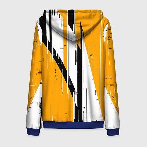 Мужская толстовка на молнии Чёрно-белые вертикальные полосы на жёлтом фоне / 3D-Синий – фото 2