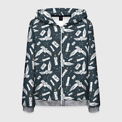 Толстовка 3D на молнии мужская Гарри Поттер - паттерн c Буклей и письмом, цвет: 3D-меланж