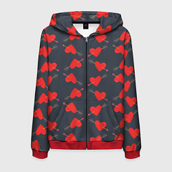 Толстовка 3D на молнии мужская Сердце со стрелой, цвет: 3D-красный