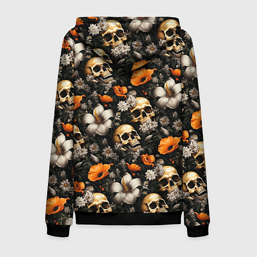 Мужская толстовка на молнии Маки и черепа / 3D-Черный – фото 2