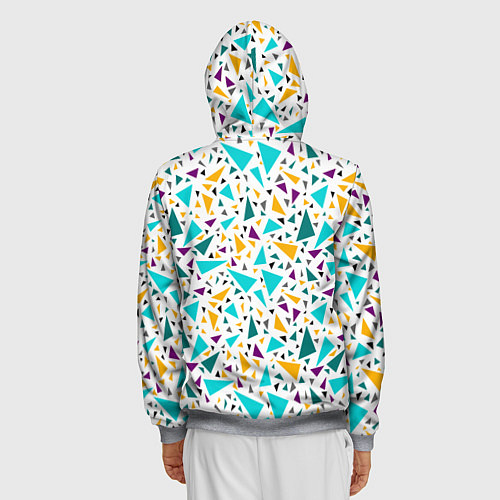 Мужская толстовка на молнии Бирюзовые желтые треугольники на белом / 3D-Меланж – фото 4