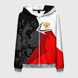 Толстовка 3D на молнии мужская Герб России - красно-белый, цвет: 3D-меланж
