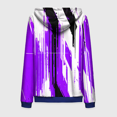 Мужская толстовка на молнии Вертикальные чёрно-белые линии на фиолетовом фоне / 3D-Синий – фото 2