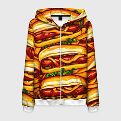 Толстовка 3D на молнии мужская Хот-доги, цвет: 3D-белый