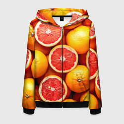 Толстовка 3D на молнии мужская Грейпфруты, цвет: 3D-черный