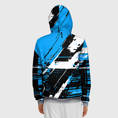 Мужская толстовка на молнии Diagonal black and white stripes on a blue backgro / 3D-Меланж – фото 4