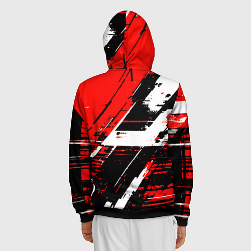 Мужская толстовка на молнии Diagonal black and white stripes on a red backgrou / 3D-Черный – фото 4