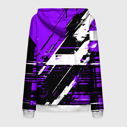 Мужская толстовка на молнии Diagonal black and white stripes on a purple backg / 3D-Белый – фото 2