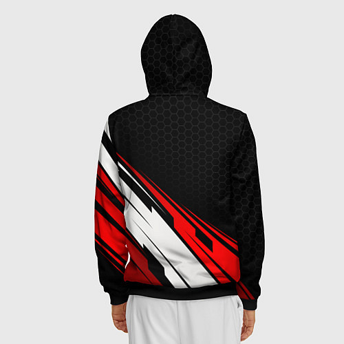 Мужская толстовка на молнии Mitsubishi - красная абстракция / 3D-Черный – фото 4