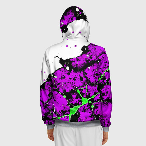 Мужская толстовка на молнии Зелёно-розовая абстракция на белом фоне / 3D-Меланж – фото 4