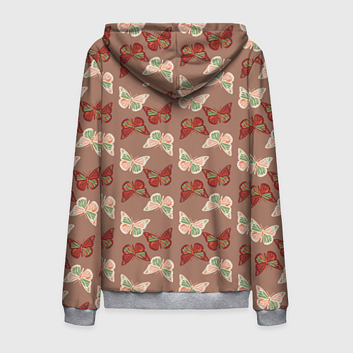 Мужская толстовка на молнии Бабочки зелено-бежевые / 3D-Меланж – фото 2