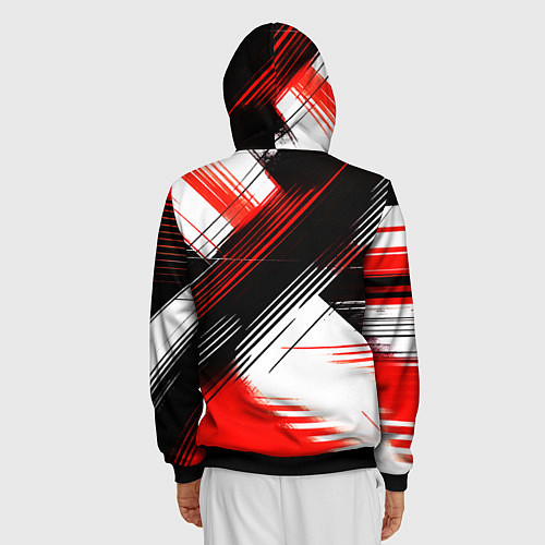 Мужская толстовка на молнии Диагональные красно-чёрные линии на белом фоне / 3D-Черный – фото 4