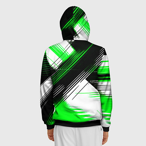 Мужская толстовка на молнии Диагональные зелёно-чёрные линии на белом фоне / 3D-Черный – фото 4