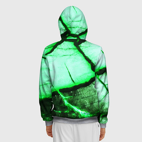 Мужская толстовка на молнии Трещины на абстрактном зелёном фоне / 3D-Меланж – фото 4
