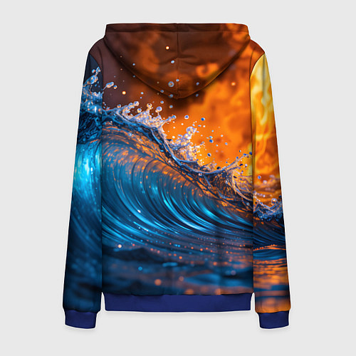 Мужская толстовка на молнии Волна и огонь / 3D-Синий – фото 2